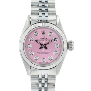 ROLEX LADIES OYSTER PERPETUAL STEEL PINK DIAMOND DIAL WATCH 25MM - Picture 1 of 11