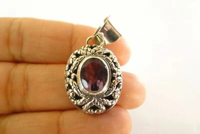 Colgante de plata de ley 925 balinés ornamentado amatista púrpura Foto 1 de 4