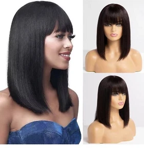 lulu love Bob Wig With Bangs synthetic Hair 2x1 HD Lace Bob Wigs Glueless - Bild 1 von 6