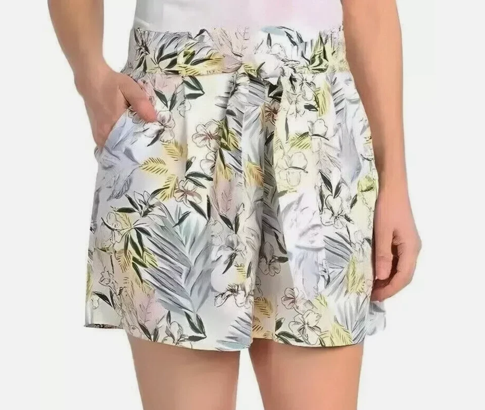 Pantalones Cortos Dalia Para Mujer Talla Grande Floral Mezcla de Lino Elástico Cintura Trasera Foto 1 de 1