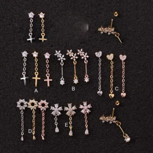 Clara Flower Dangle Stud Tragus Helix Bar Cartilage Screw in Helix Earring - Picture 1 of 26