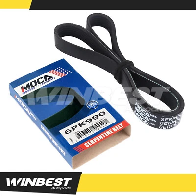 EPDM Serpentine Belt  Fit for 1987 Porsche 944 2.5L GAS SOHC DOHC 6PK990 W/AC - Image 1 of 4