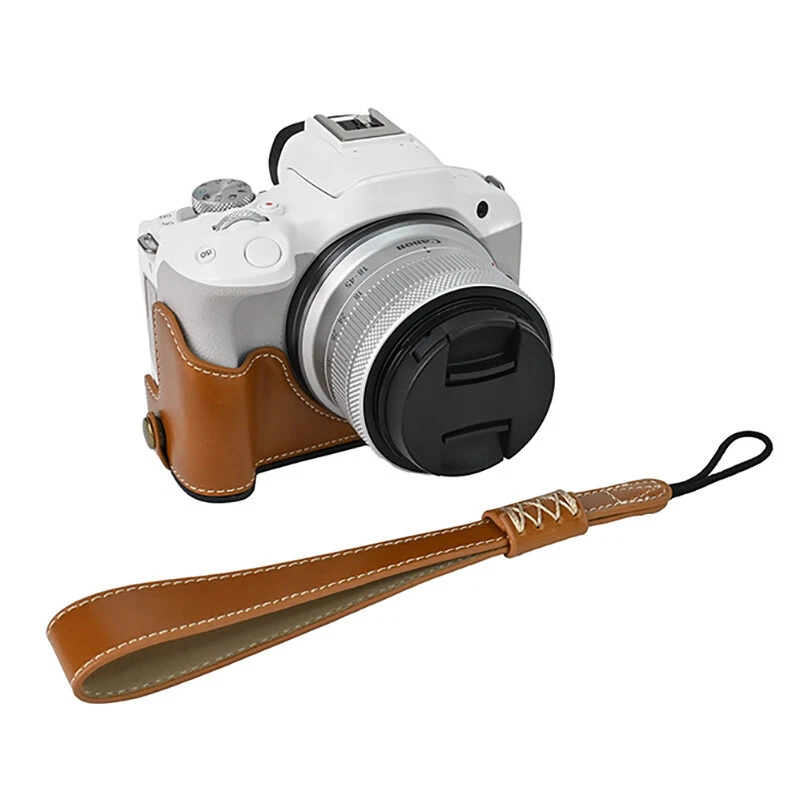 Media funda de cuero para cámara Canon EOS R50 agarre protector con correa Foto 1 de 1