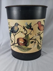 Cesta de papel de desecho de bote de basura ovalado de metal -13,5"x10" -calcomanía de pájaro y nido - ENVÍO GRATUITO - Imagen 1 de 7