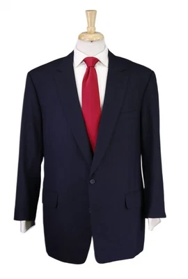 Henry Poole Savile Row Bespoke Solid Navy Blue 2-Btn Wool Suit 44R - Image 1 of 4