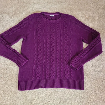 Suéter LL Bean Para Mujer Medio Púrpura Tejido con Cable Cuello Redondo Algodón Informal Pullover Foto 1 de 4