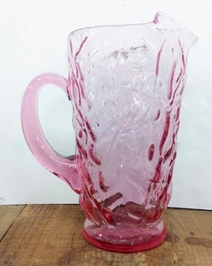 Morgantown Seneca Driftwood Pink 10" Pitcher Tall 32oz Crinkle Glass - Picture 1 of 11