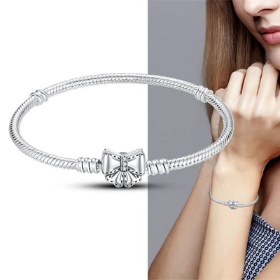 Pulsera de plata de ley 925 KUNSIR con pajarita dije cadena serpiente joyería para mujer Foto 1 de 4