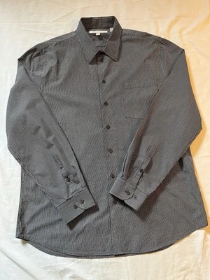 Camisa Kenneth Cole Para Hombres Nueva York 16.5 Negra Blanca Cuadros Manga Larga Con Botones Foto 1 de 4