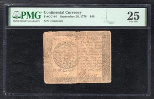 CC-84 SEPTEMBER 26, 1778 $40 FOURTY DOLLARS CONTINENTAL CURRENCY PMG VF-25 - Picture 1 of 2