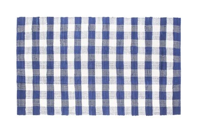 Alfombra reversible de algodón 3'x5' azul blanco a cuadros a cuadros granja Foto 1 de 4