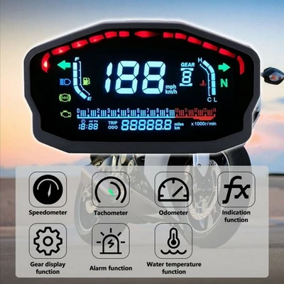 LCD Digital Universal Motorcycle Odometer Speedometer Tachometer KM/H Gauge - Image 1 of 4
