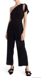 New J Crew One Shoulder w/ Bow Black Ankle Jumpsuit Pockets  Size 4 - Picture 1 of 7
