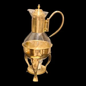 Vintage Princess House Brass Carafe Coffee Pot & Warmer Stand #447 Candle Warmer - Picture 1 of 8