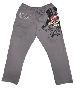 Ed Hardy Sweatpants XL Gray Love Kills Slowly Skull Graphic Y2K Streetwear - Picture 1 of 12