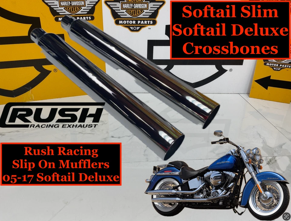 Silenciadores de escape Rush 05-17 Softail Slim Deluxe 3" deslizante com defletores de 2,25" - Imagem 1 de 4