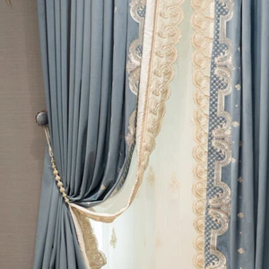 exquisite embroidery French velvet blue thick cloth blackout curtain drape C1769 - Picture 1 of 12