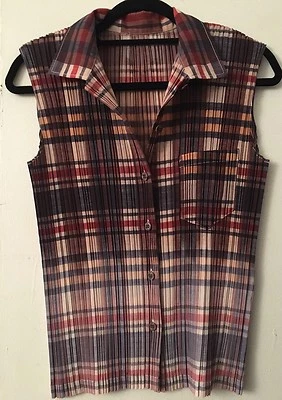 Новый без ЯРЛЫКОВ ISSEY MIYAKE шелк хлопок многоцветный плиссированные блузка без рукавов размер 6 8 M - Изображение 1 из 4