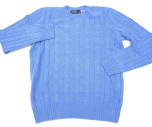 $498 Polo Ralph Lauren Iconic Cable Knit Blue Cashmere Sweater Mens Size 2XL - Picture 1 of 12