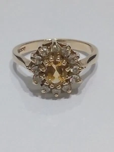 9ct Gold Citrine & Cubic Zirconia Ring - Size O 1/2 Hallmarked 3.6 grams - Picture 1 of 5