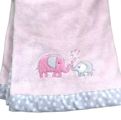 Carters Pink Gray Fleece Baby Blanket Elephants Mama & Baby Girl - Image 1 of 4