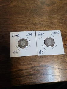 Liberty Barber Dimes X 2 1899 & 1906 D - Picture 1 of 2