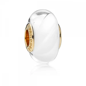 New 100% Genuine Pandora Shine Gold Wavy White Murano Glass Charm 767160 Rare! - Picture 1 of 7
