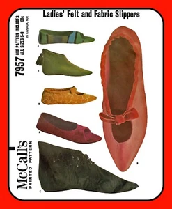 SLIPPERS Felt or Fabric BOOTIES Soft Shoe McCALL'S 7957 Vtg 1965 Sewing Pattern - Picture 1 of 5