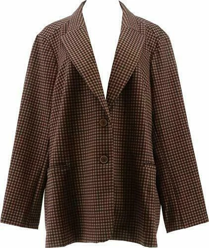 Dg2 Diane Gilman Ponte Knit BOYFRIEND Blazer Mushroom Plaid [3X] - Image 1 of 1