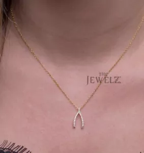 14K Gold 0.16 CT VS/F-G Diamond Wishbone Pendant Necklace - The Jewelz - Picture 1 of 4