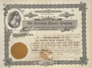 Certificado de stock de The Columbia Theatre Company Washington D.C. - Imagen 1 de 1