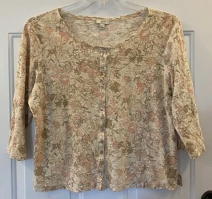 Camicia J Jill grande marrone chiaro rosa floreale manica 3/4 top blusa bottoni L - Foto 1 di 8