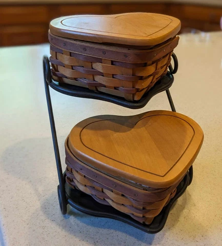 LONGABERGER Little Love 2000 Heart Baskets, Liners, Protectors, WI Stand Cover