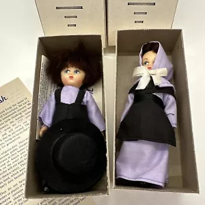 Par De Muñecas Peregrinas Amish De Colección 5" Niño Y Niña Púrpura Y Negra Lancaster Cty - Imagen 1 de 14