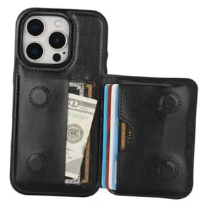 Compatible with iPhone 16 Pro Wallet Case Credit Card Holder, Premium Black - Picture 1 of 7