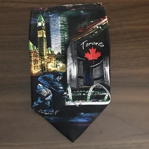 Museum Artifacts World Travel Neck Tie 100% Silk Toronto Canada City Skyline - Picture 1 of 9