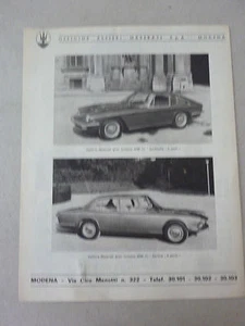 *ADVERTISING PUBBLICITA' MASERATI BERLINETTA E BERLINA 4 PORTE --  1966 - Foto 1 di 1