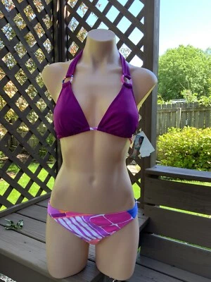 Conjunto de bikini traje de baño pasas para mujer JR TALLA M púrpura rosa naranja tanga top hipste Foto 1 de 2