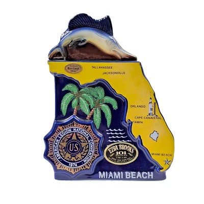 Vtg Ezra Brooks Florida Decanter American Legion 1974 Convention Miami Beach GUC - Image 1 of 4