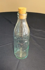 Absolutely Pure Milk Italian Glass Bottle Jar Jug with Cork Green Tint Vintage - Picture 1 of 4