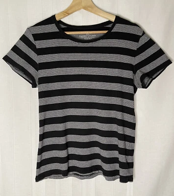 Faded Glory Girls Black/White Striped Short Sleeve Top,Size L(12-14),Length 24in - Image 1 of 4