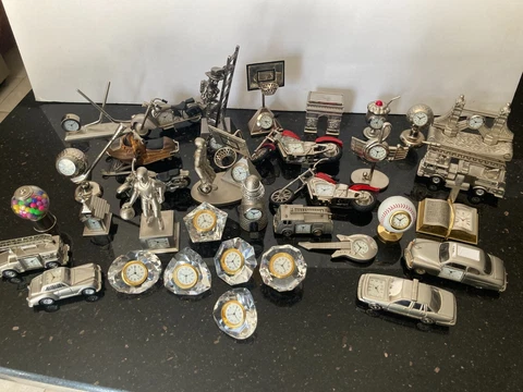 Parts Huge Lot Platinum Mini Desk Shelf Clock Metal Quartz Japan Movement Silver Cover