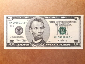 2001 $5.00* FEDERAL RESERVE STAR NOTE* DALLAS CK142* - Picture 1 of 2