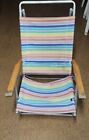 Vintage Rainbow Fabric Pride Aluminum Beach Chair Folding Wood Arm Rest As Is