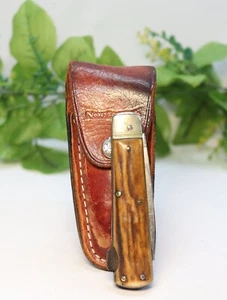 ⭐Navaja de Bolsillo Puma Solingen De Colección con Funda de Cuero - 4.5" - Imagen 1 de 9