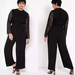 NEW Eloquii Black Long Sleeve Lace Wide Leg Jumpsuit Size 20 NWT - Picture 1 of 16
