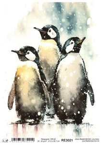 Papel de arroz A4 seda de paja decoupage pingüinos nieve invierno Navidad RE3021 - Imagen 1 de 1