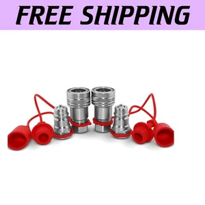 Durable 1/2" ISO 5675 Hydraulic Quick Connect Couplers - 2 Sets with Dust Caps - Picture 1 of 8