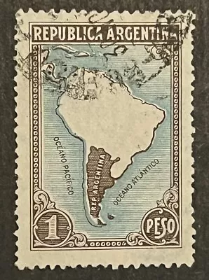 Travelstamps: 1937 Argentina Stamps Scott #446 - 1 Peso Map Used Handstamped - Image 1 of 4