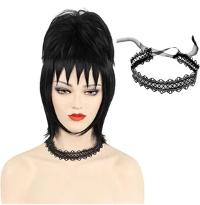 Beetlejuice Lydia schwarz Gothic Braut Perücke mit Halsband Halskette Halloween Cosplay - Bild 1 von 6
